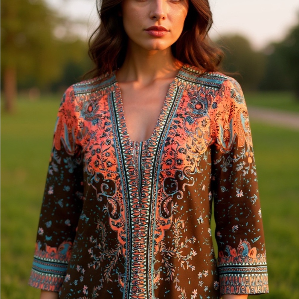Bob Mackie Coral and Brown Floral Kimono